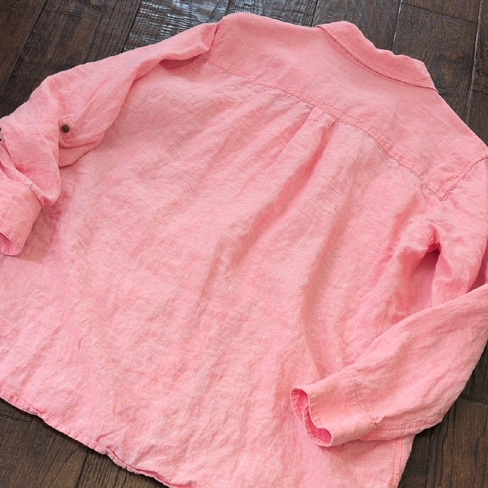 LANDS' END I Casual Pink Linen Oversized Button Up Shirt Top, L/XL (?) - Picture 4 of 11